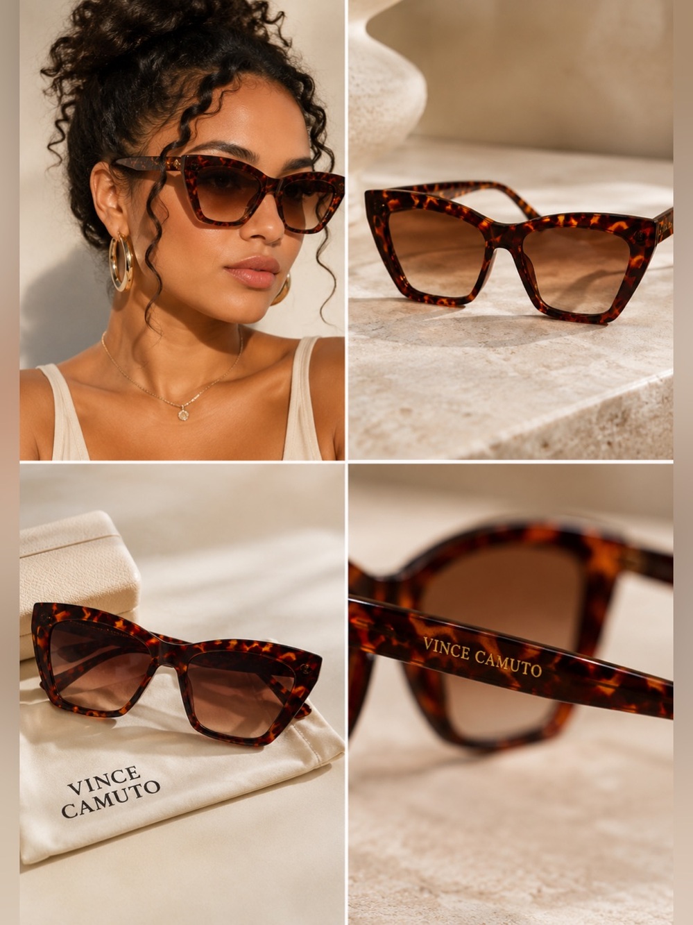Vince Camuto Oversized Tortoise Cat Eye Sunglasses Brown Gradient